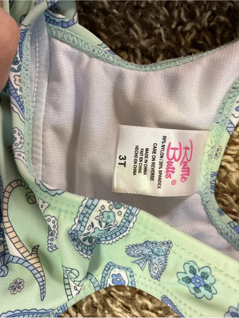 Ruffle Butts Mint Paisley Ruffle Swim Bottoms with Blue Stripes